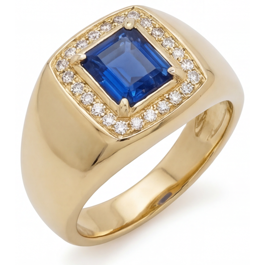 Cornflower Blue Sapphire Precious Stone Ring 3.50-ct 14K Yellow Gold – front view