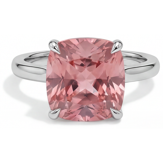 Padparadscha Sapphire Engagement Ring 3 Carat Natural Cushion Solitaire 14K White Gold