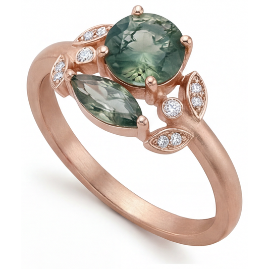 Gemstone Ring 14K Rose Gold with Dendritic Agate – front view