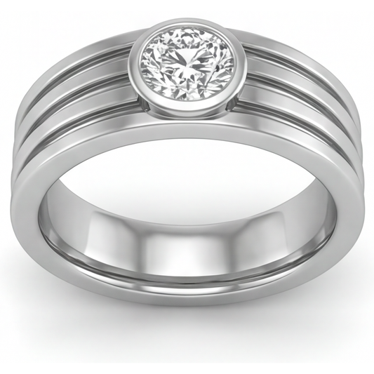 Mens Ring 14K White Gold with Diamond – front view