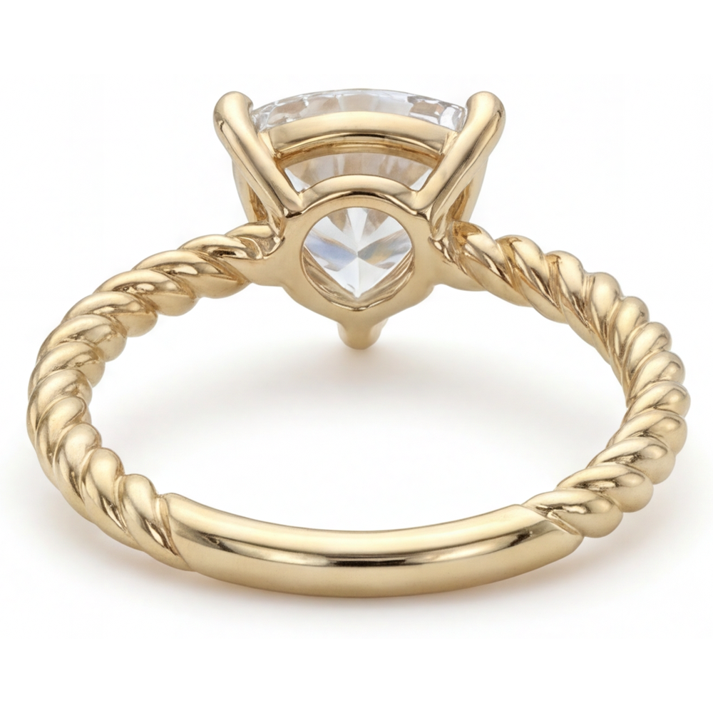 Trillion Cut Diamond ring in 14K Yellow Gold – back view