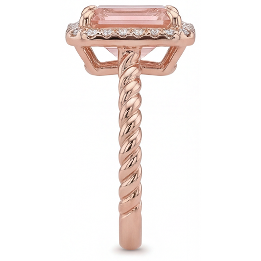 Orange Padparadscha Sapphire Ring 2.5 Carat Genuine Emerald Halo 14K Rose Gold