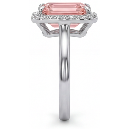 Peach Sapphire Engagement Ring 2.8 Carat Real Emerald Padparadscha Halo 14K White Gold