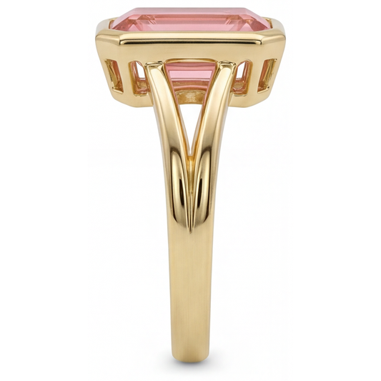 Peach Sapphire Emerald Cut 3 Carat Natural Padparadscha Bezel Split Shank Ring 14K Yellow Gold