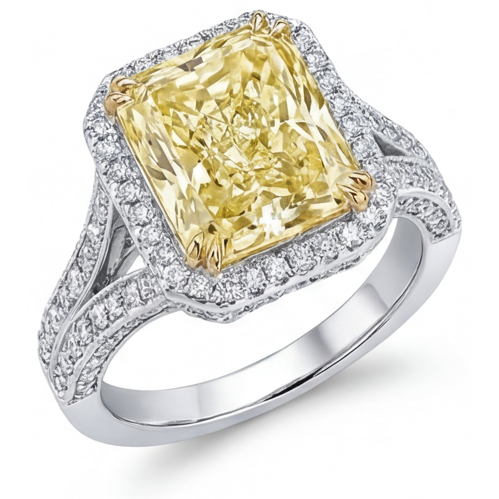 Fancy Yellow Diamond Fine Jewelry Ring 3.5-ct 14 Karat Two Tone Gold – main view