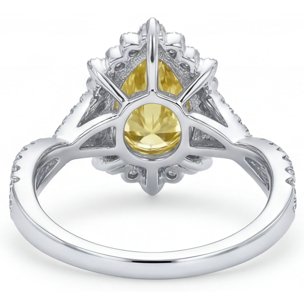 Genuine Fancy Yellow Diamond Halo Engagement Ring – detail view