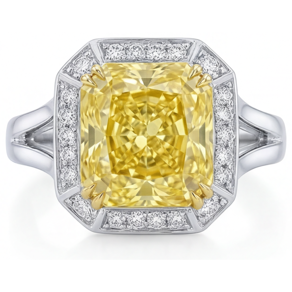 Halo Ring 14 Karat Two Tone Gold with Fancy Yellow Diamond – main view