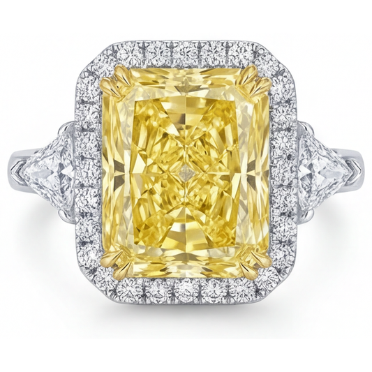 Fancy Yellow Diamond Halo Setting Ring 3-ct 14K Two Tone Gold – main view