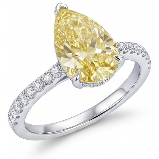 Genuine Fancy Yellow Diamond Ring 3 ct 14K White Gold – front view