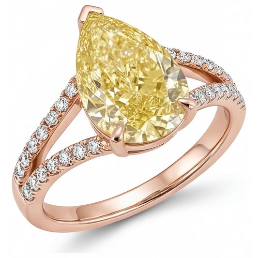 Fancy Yellow Diamond Solitaire with Side Stones 2.50-ct 14K Rose Gold – front view