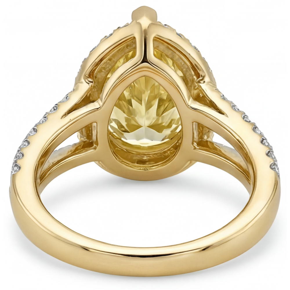 Fancy Yellow Diamond Pear Cut Statement Ring in 14K Two Tone Gold – back view