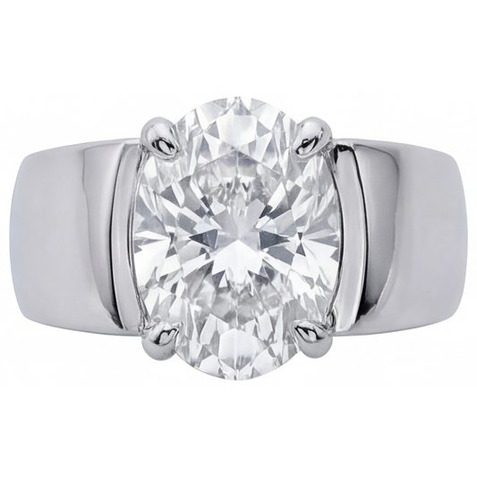 Oval Fine Diamond ring in 14K White Gold – front view