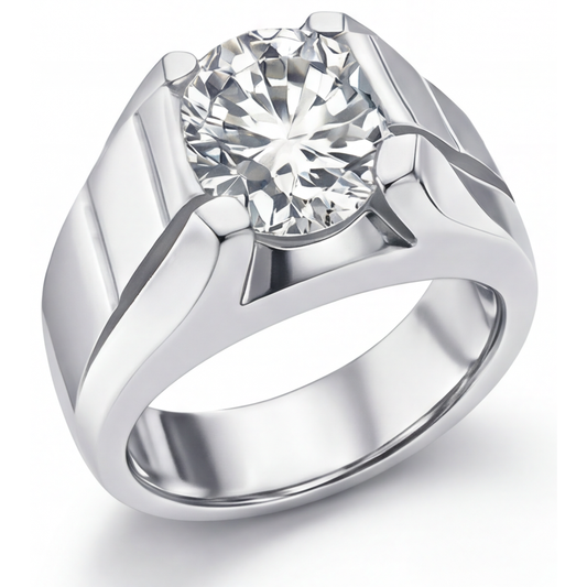 Round Cut Fine Diamond ring in 14 Karat White Gold – front view