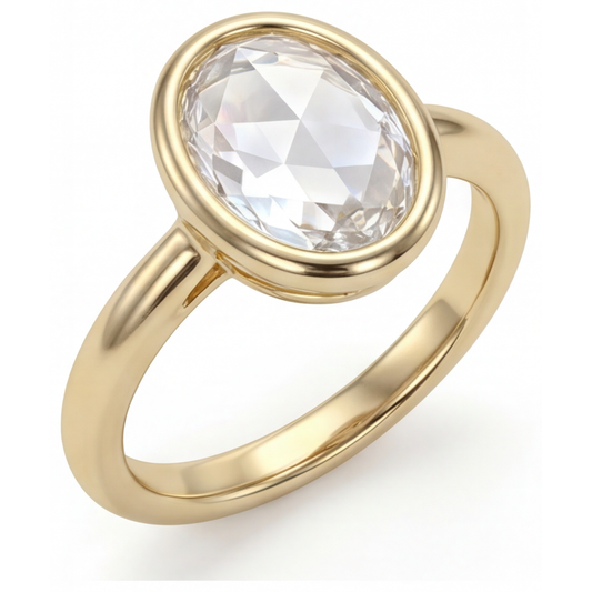 Fine Diamond Oval Cut Single Stone Ring in 14K Yellow Gold – front view