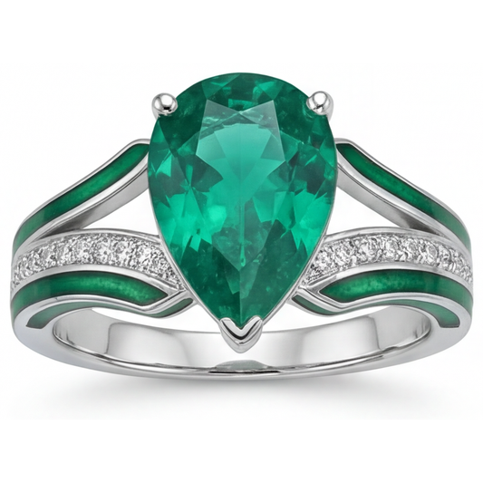Genuine Fine Emerald Gemstone Ring – front view
