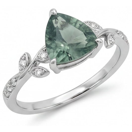Trilliant Green Prasiolite ring in 14 Karat White Gold – main view