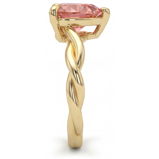 Peach Sapphire Engagement Ring 1.5 Carat Real Heart Padparadscha Twist Solitaire 14K Yellow Gold