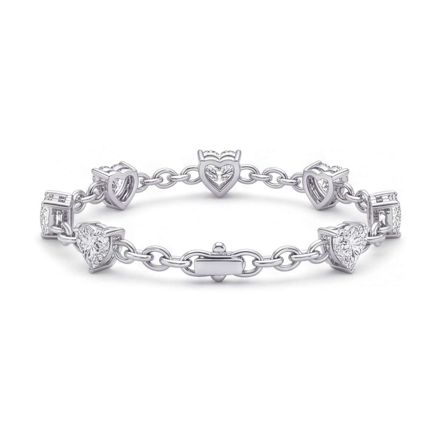 Lab Grown Diamond Heart Bracelet 3 Carat Station 14K White Gold 7 Inch