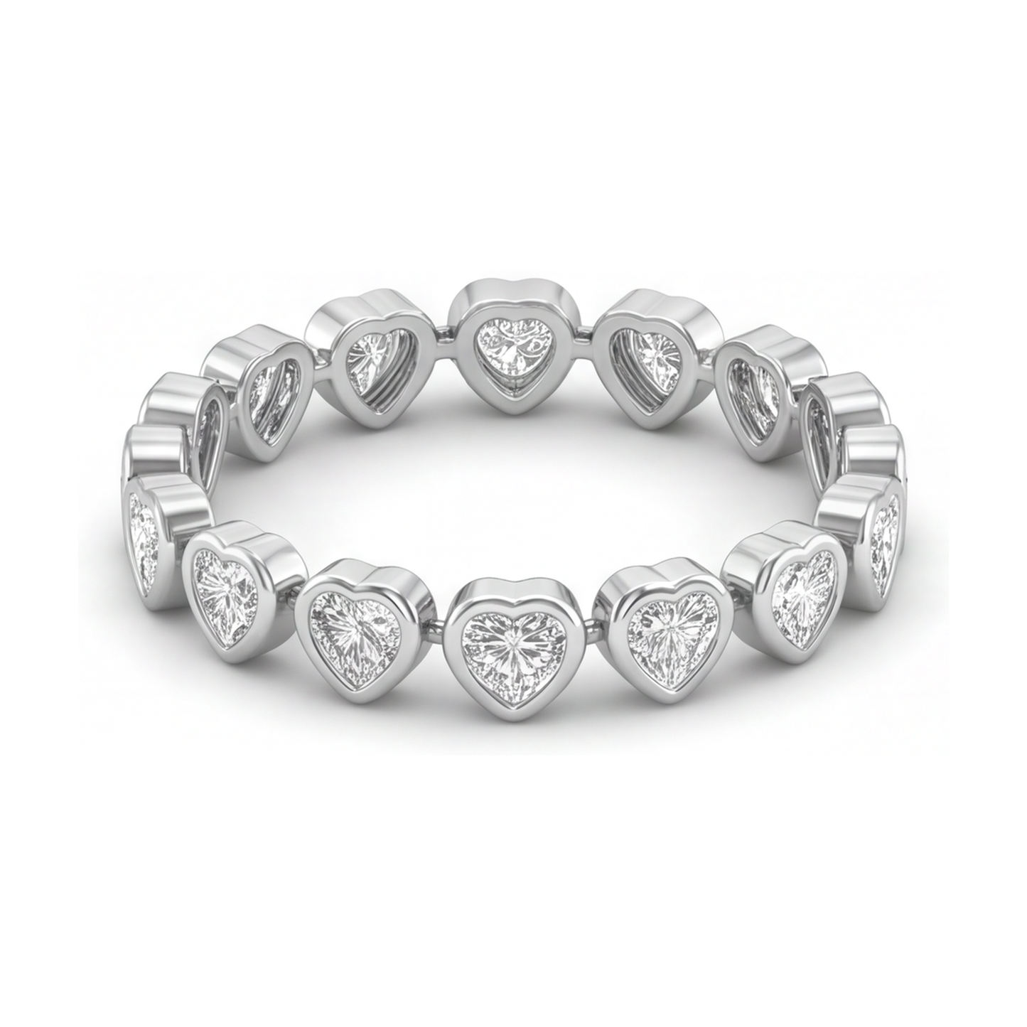Lab Grown Diamond Tennis Bracelet 7 Carat Heart Bezel 14K White Gold 7 Inch
