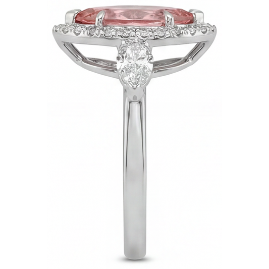 Padparadscha Sapphire Ring 2.3 Carat Genuine Marquise Halo Vintage 14K White Gold