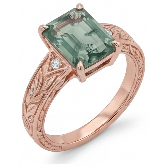 Moss Agate Gemstone Ring 2-ct 14K Rose Gold – front view