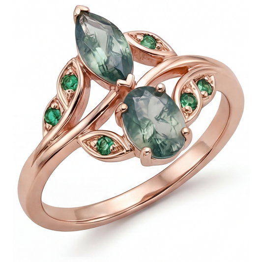 Natural Moss Agate Gemstone Ring 2.50 ct 14 Karat Rose Gold – main view