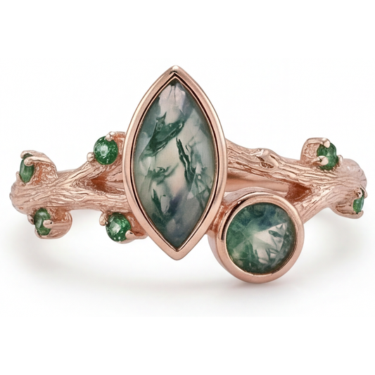 Moss Agate Precious Stone Ring 1.50-ct 14K Rose Gold – front view