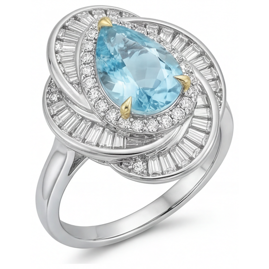 Authentic Neon Paraiba Halo Engagement Ring – front view