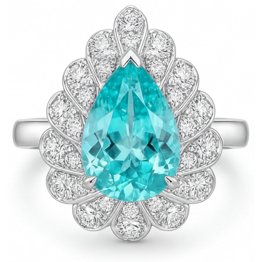 Pear Shape Neon Paraiba ring in 14K White Gold – main view