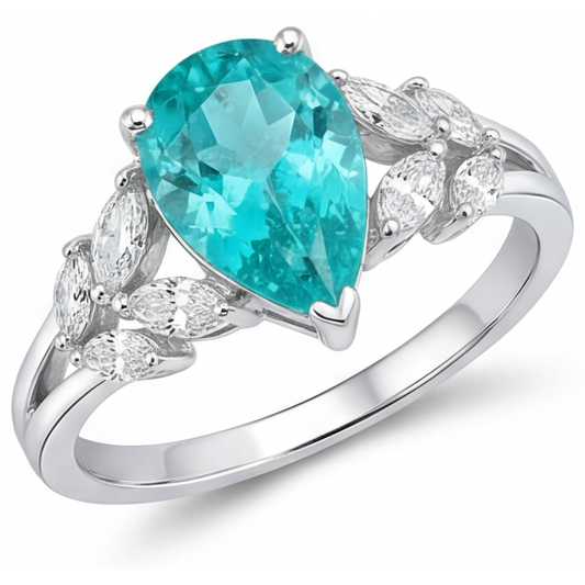 Real Neon Paraiba Precious Stone Ring 2 ct 14K White Gold – main view