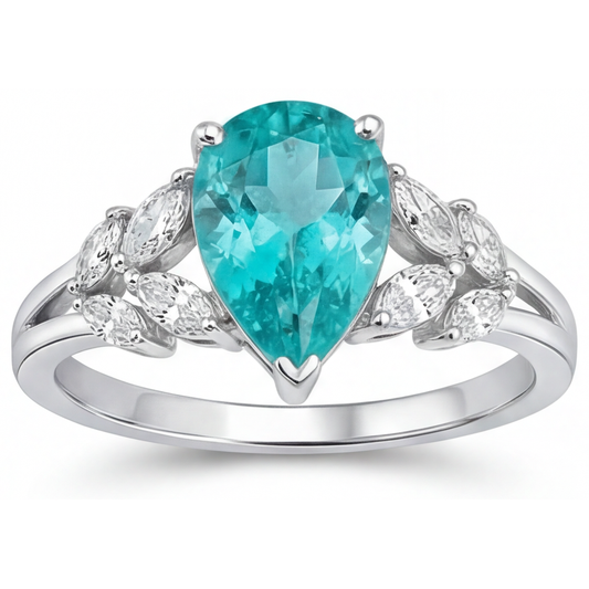 Real Neon Paraiba Precious Stone Ring 2 ct 14K White Gold – front view
