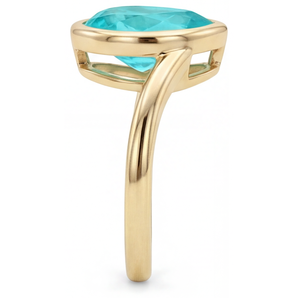 Authentic Paraiba Tourmaline Colored Stone Ring 2.50 ct 14 Karat Yellow Gold – back view