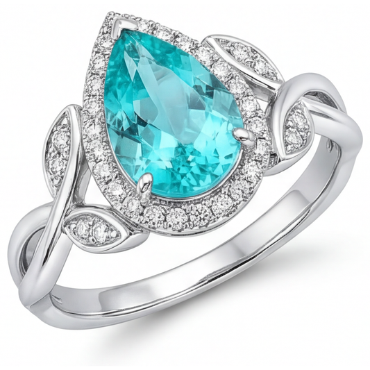 Authentic Paraiba Tourmaline Halo Engagement Ring – main view