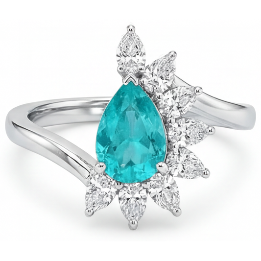 Pear Shape Paraiba Tourmaline ring in 14 Karat White Gold – main view