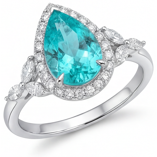 Authentic Paraiba Tourmaline Precious Stone Ring 2.25 ct 14K White Gold – main view