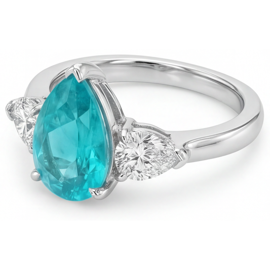 Paraiba Tourmaline Three Stone Ring 2-ct 14K White Gold – front view