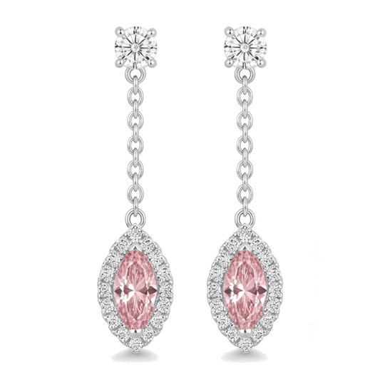 Pink Diamond Drop Earrings 2.5 Carat Lab Grown Marquise Halo Long Dangle 14K White Gold