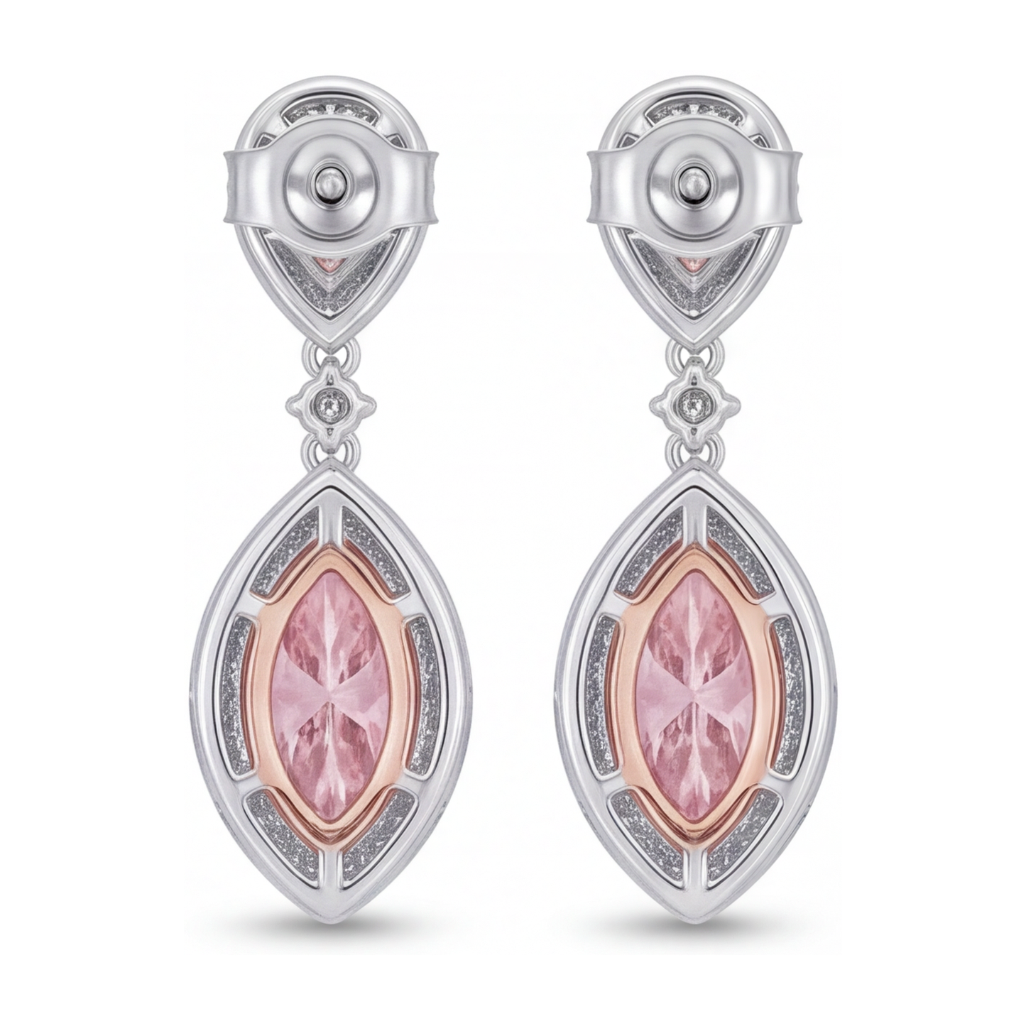 Pink Diamond Drop Earrings 3.5 Carat Lab Grown Marquise Halo 14K White Gold