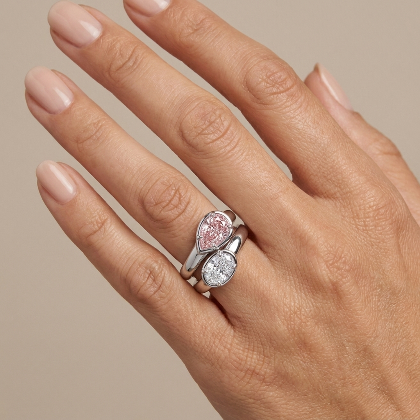 Pink Diamond Ring 3.2 Carat Pear Toi Et Moi Bypass