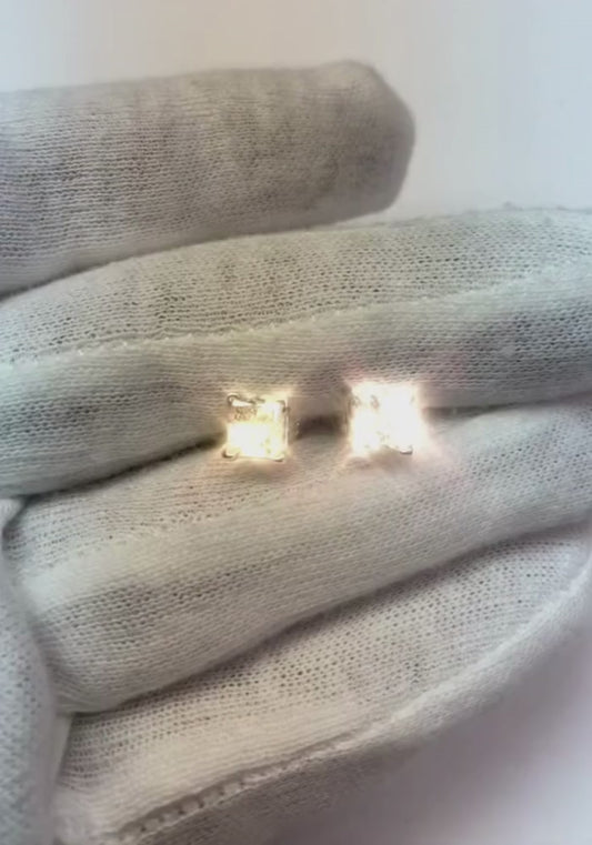 2 Ct F Vs1 Princess Cut Real Natural Earth Mined Diamond Women Stud Earring 14K White Gold