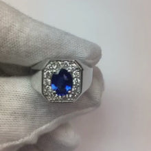 Round Natural Earth Mined Diamond Halo Oval Sapphire Ring Gold Men's Jewellery 3.50 Carats
