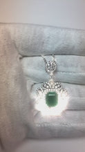 3.85 Carats Green Emerald And Natural Earth Mined Diamonds Pendant Necklace 14K White Gold