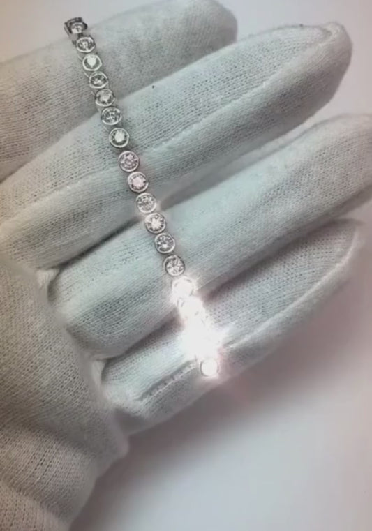 9.60 Carats Round Cut Natural Earth Mined Diamonds Bezel Setting Bracelet White Gold