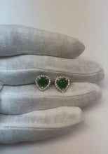 3.80 Carats Heart Cut Green Emerald With Round Natural Earth Mined Diamond Stud Earrings