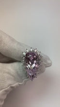 21.75 Carats Pear Kunzite With Round Natural Earth Mined Diamonds Ring White Gold 14K