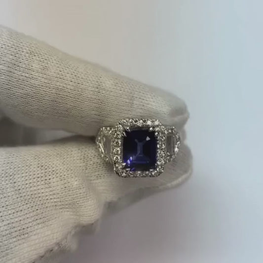Halo Emerald Ceylon Sapphire Anniversary Natural Earth Mined Diamond Ring 5 Carats