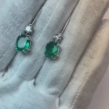 6.80 Ct Green Emerald With Natural Earth Mined Diamond Dangle Earrings 14K White Gold