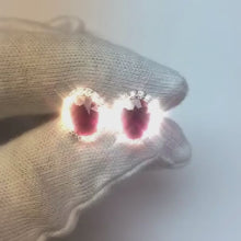 8.80 Ct Ruby And Natural Earth Mined Diamonds Studs Halo Earrings Gold White 14K