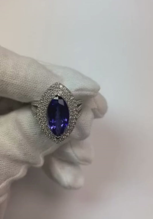 6 Ct Natural Earth Mined Diamond With Marquise Cut Tanzanite Stone Ring White Gold 14K