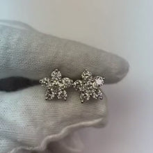 Natural Earth Mined Diamond Stud Earrings 3.50 Carats Flower Shape White Gold 14K